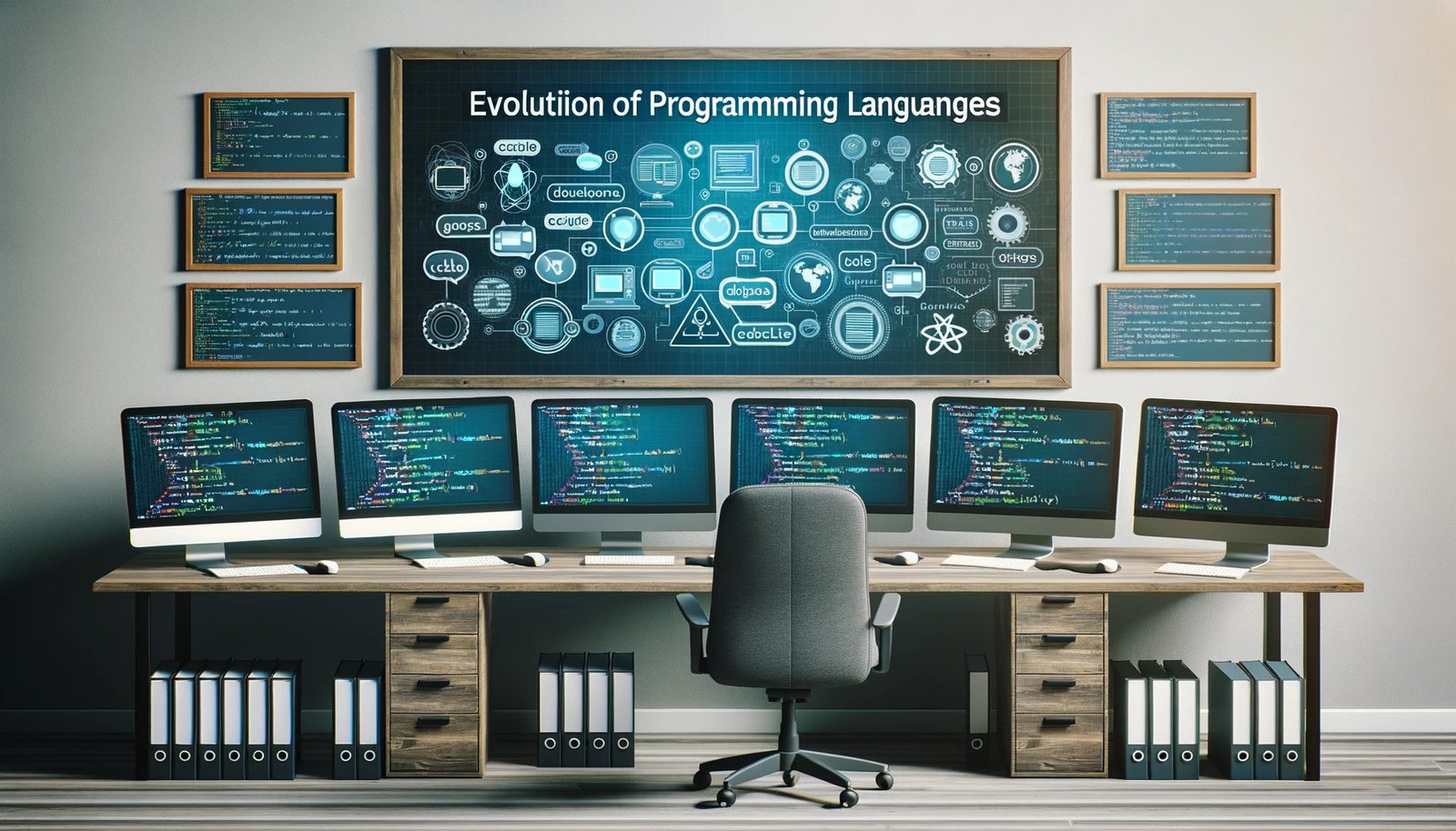 DALL·E 2023-10-26 17.12.49 - Photo style blog post cover depicting a digital classroom setting where computer monitors display various programming languages from different generat