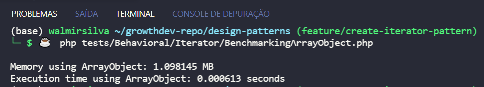 Resultado do benchmarking de Array Nativo vs Array Object segundo resultado