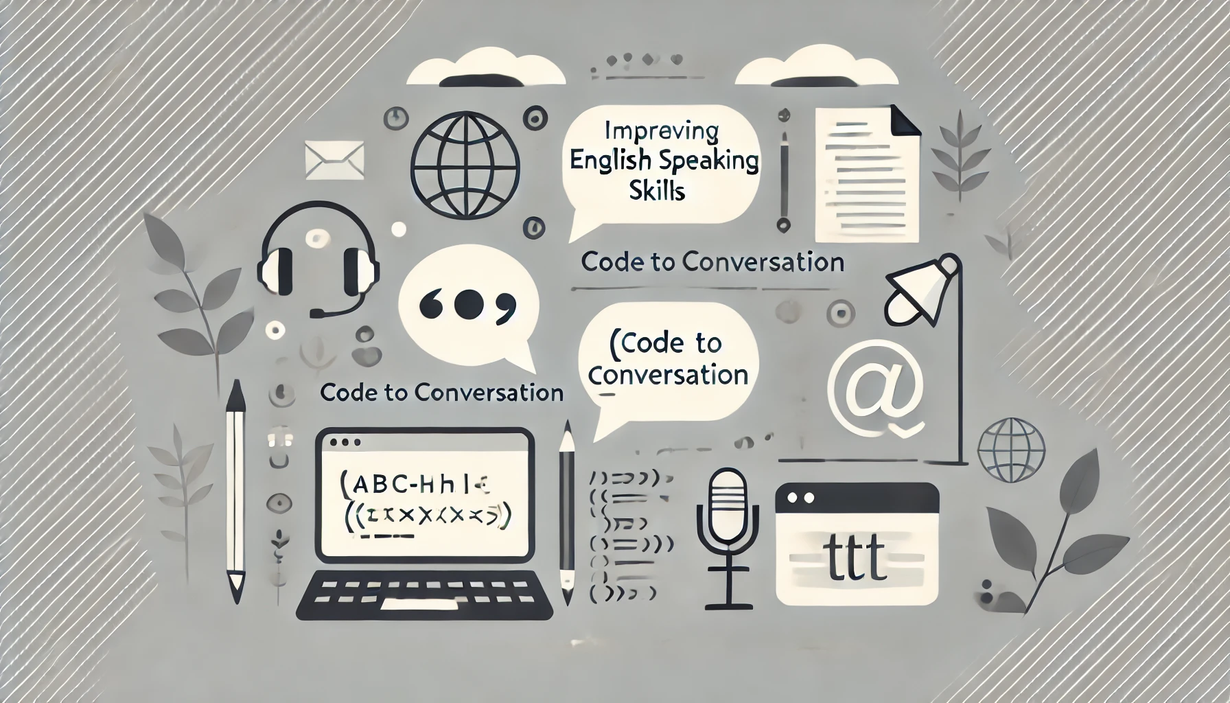 DALL·E 2024-10-02 17.47.07 - A minimalist horizontal cover image for a WordPress blog post about improving English speaking skills for programmers. The design should include a cle